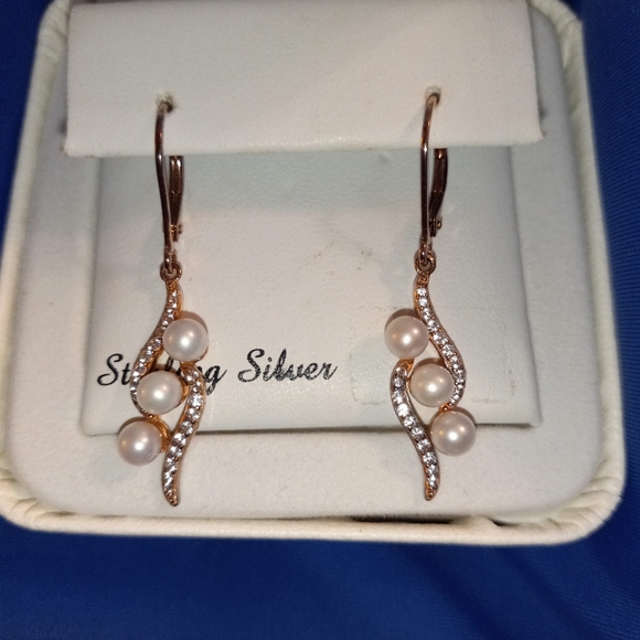 14K Rose Gold Pearl Dangle Earrings - Picture 4 of 9
